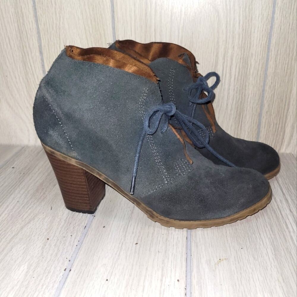 Ruff Hewn Boho Gray Suede Leather Ankle Boots 3' Heel Womens Size 8M Witchy